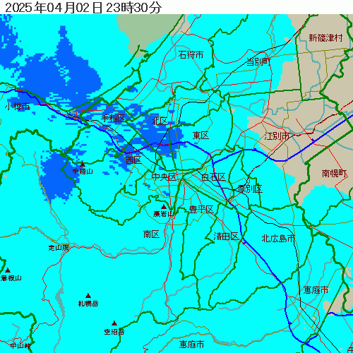 札幌圏の雨や雪の様子（気象レーダー）：拡大図へ